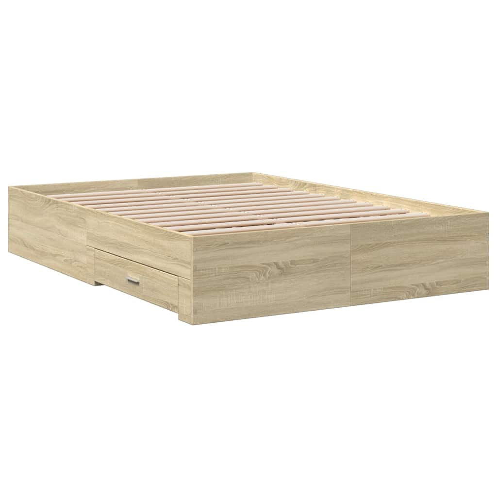 sengeramme med skuffer 135x190 cm konstrueret træ sonoma-eg