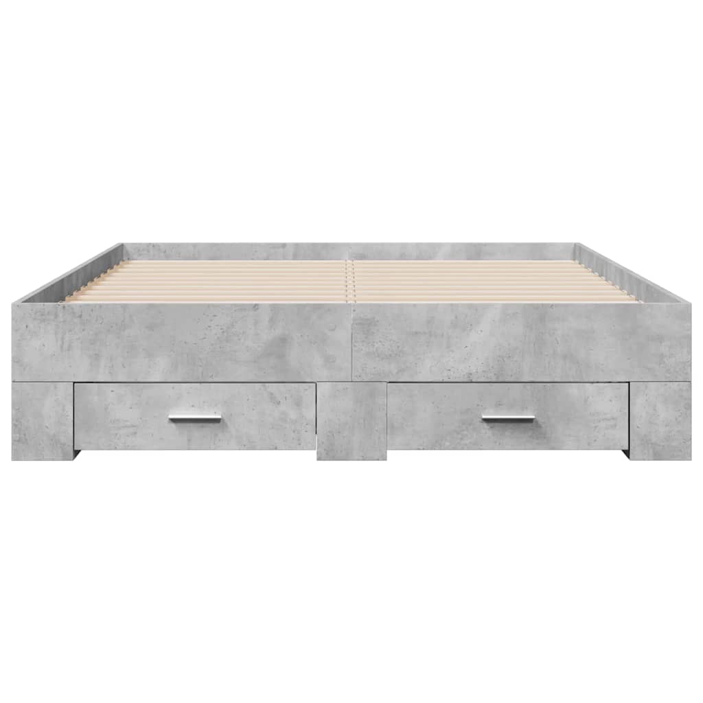 sengeramme med skuffer 135x190 cm konstrueret træ betongrå