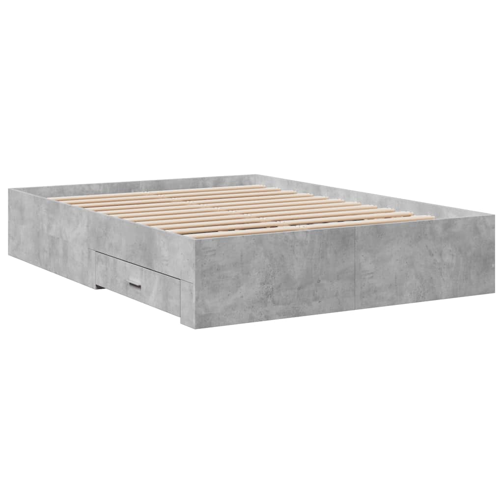 sengeramme med skuffer 135x190 cm konstrueret træ betongrå