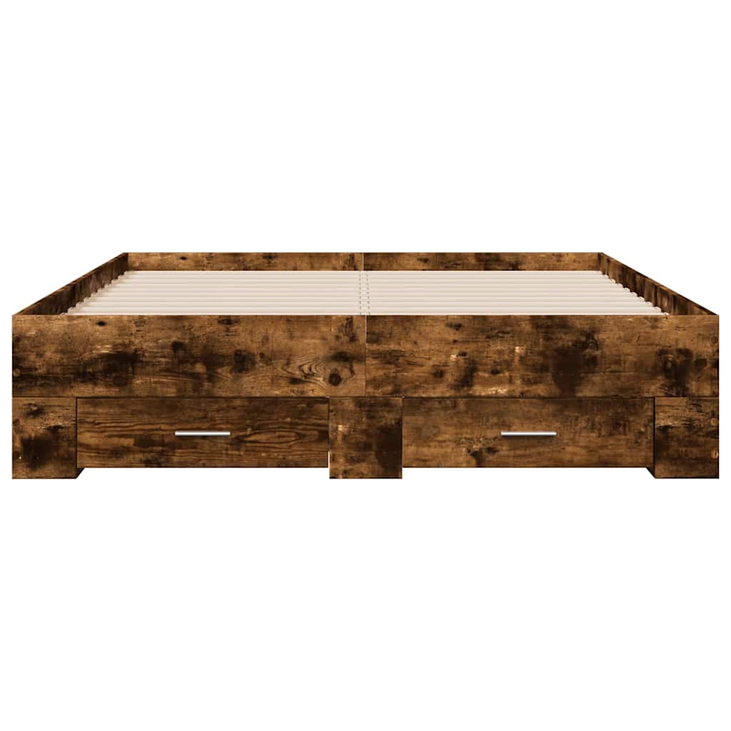 sengeramme med skuffer 135x190 cm konstrueret træ røget eg
