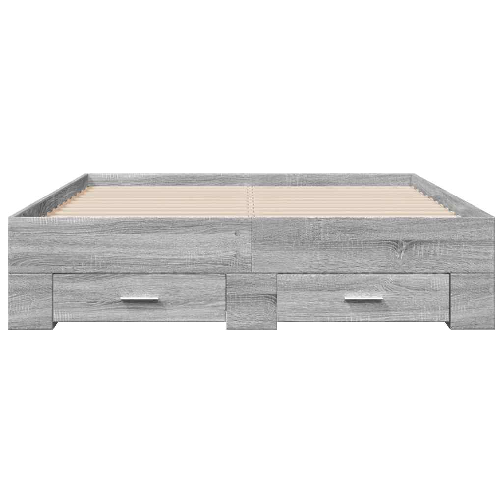 sengeramme med skuffer 135x190 cm konstrueret træ grå sonoma-eg