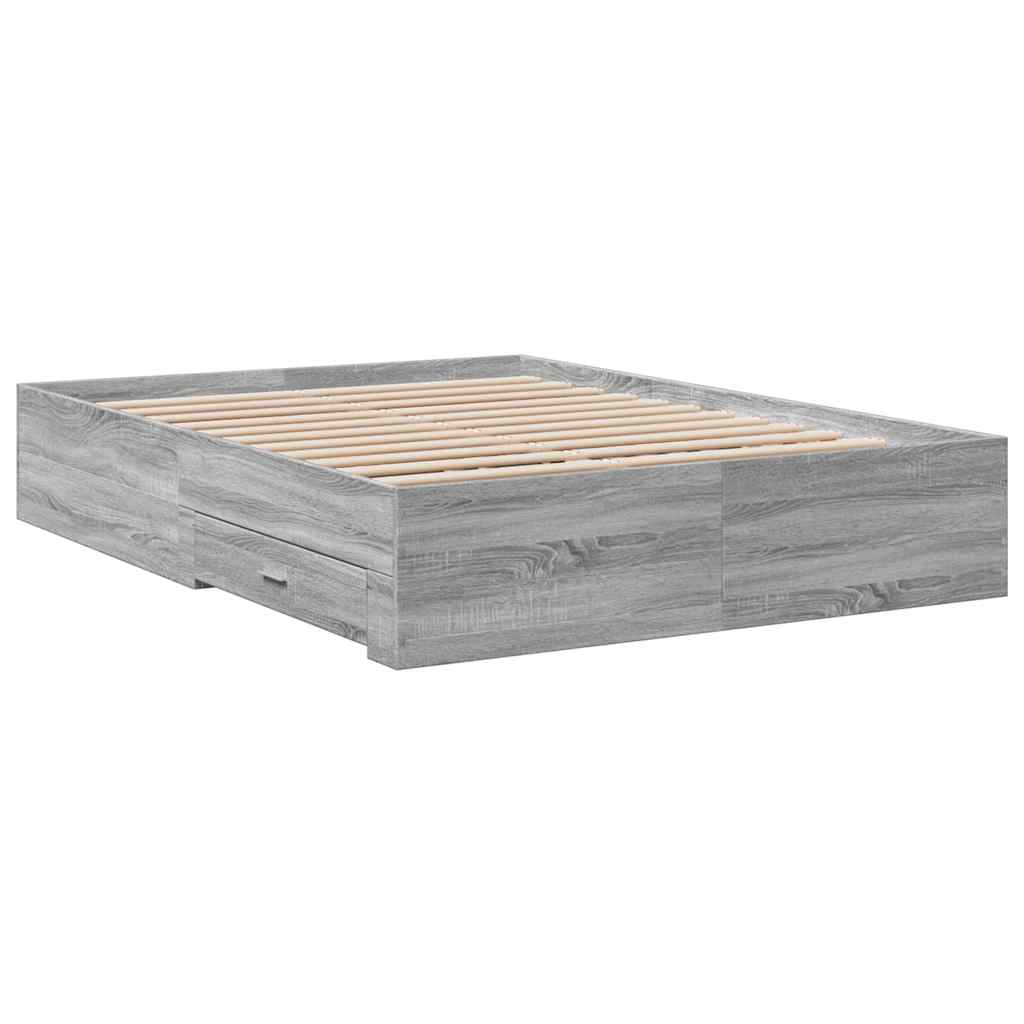 sengeramme med skuffer 135x190 cm konstrueret træ grå sonoma-eg