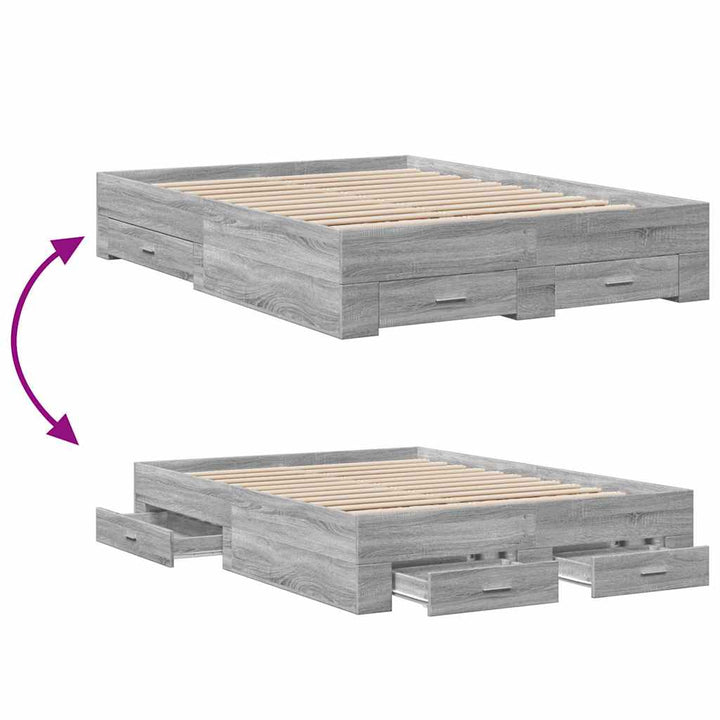 sengeramme med skuffer 120x190 cm konstrueret træ grå sonoma-eg