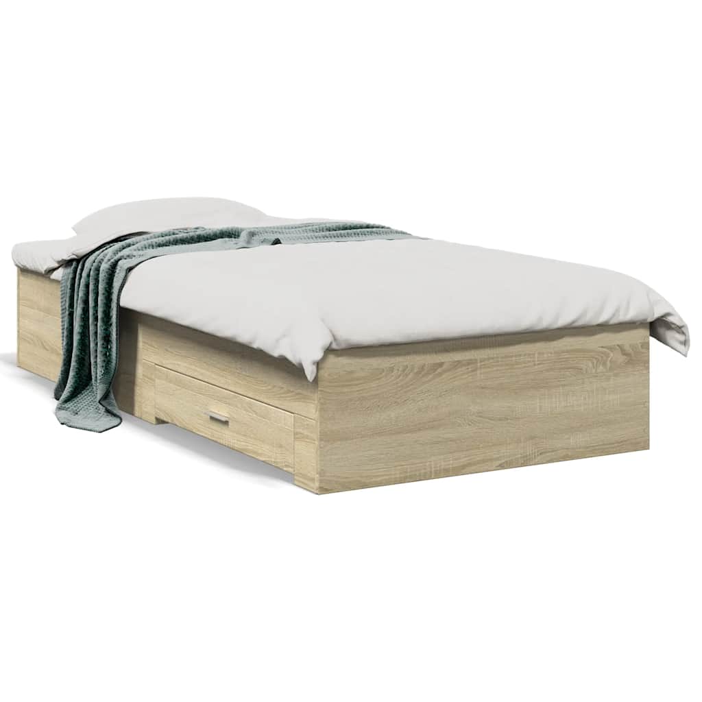 sengeramme med skuffer 100x200 cm konstrueret træ sonoma-eg