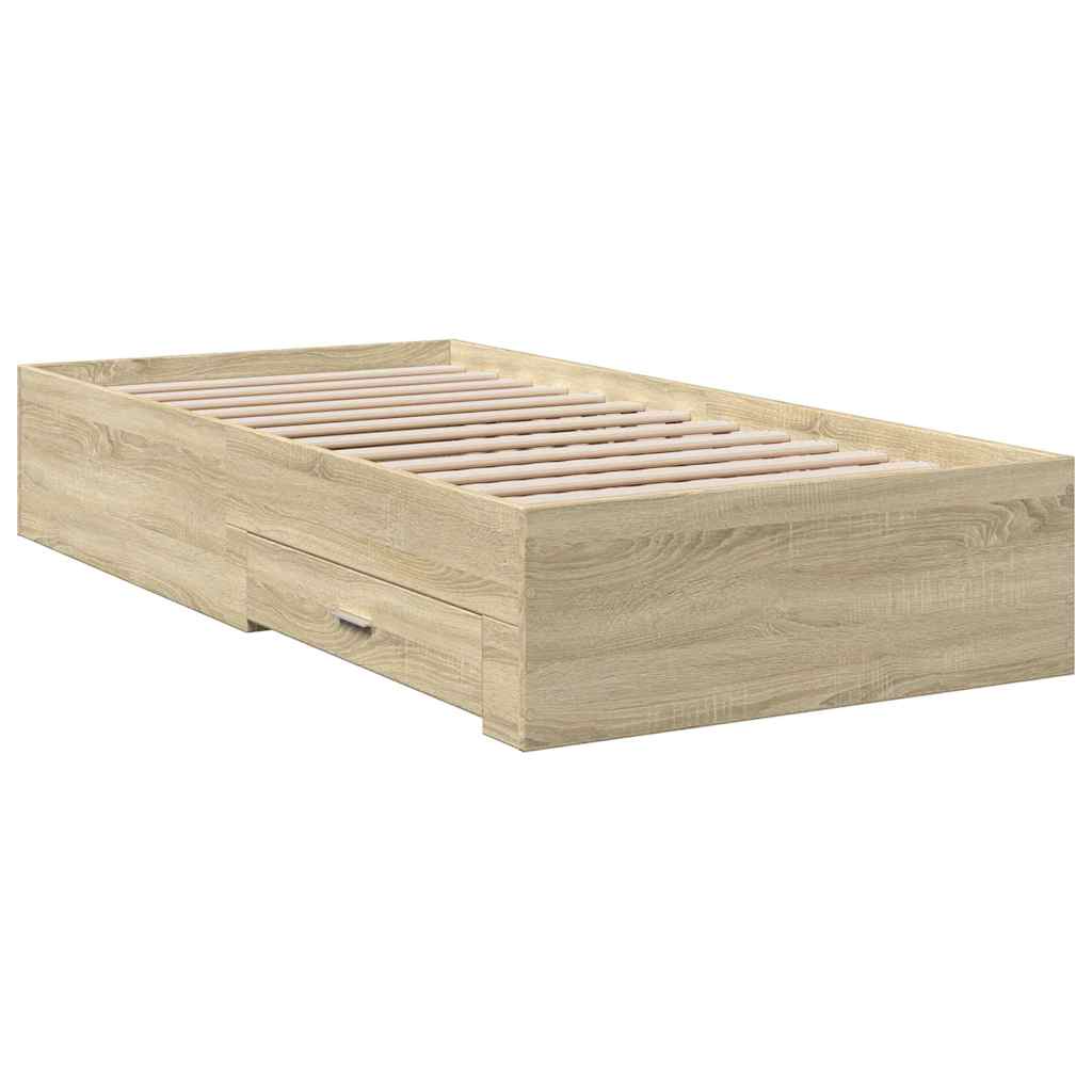 sengeramme med skuffer 100x200 cm konstrueret træ sonoma-eg