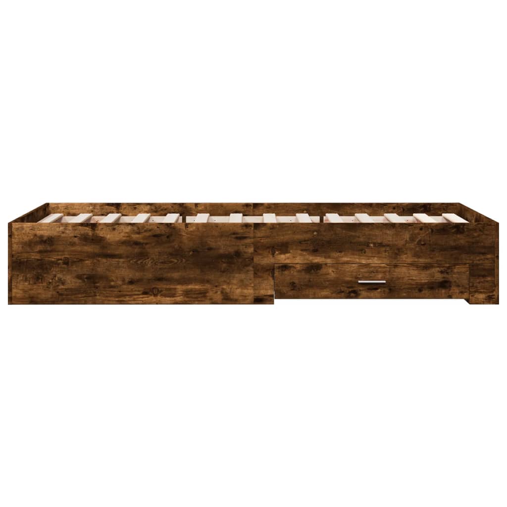 sengeramme med skuffer 100x200 cm konstrueret træ røget eg