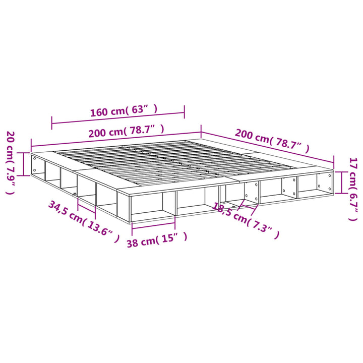sengestel 200x200 cm konstrueret træ sonoma-eg