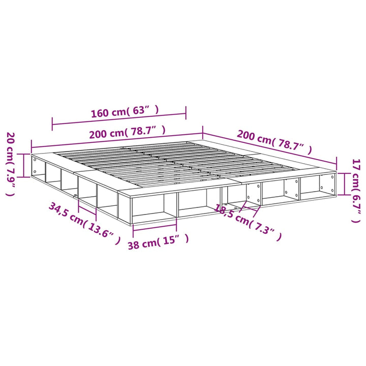 sengestel 200x200 cm konstrueret træ grå sonoma-eg