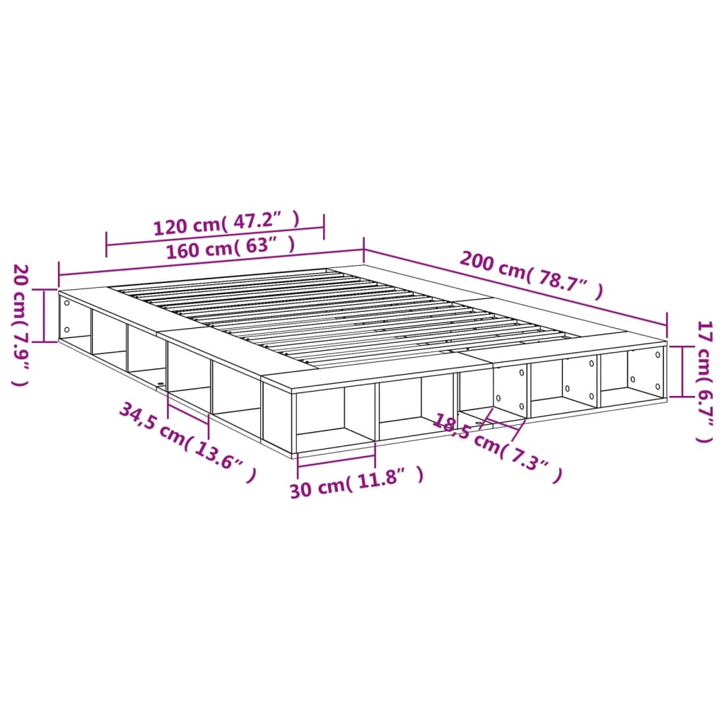 sengestel 160x200 cm massivt træ sort