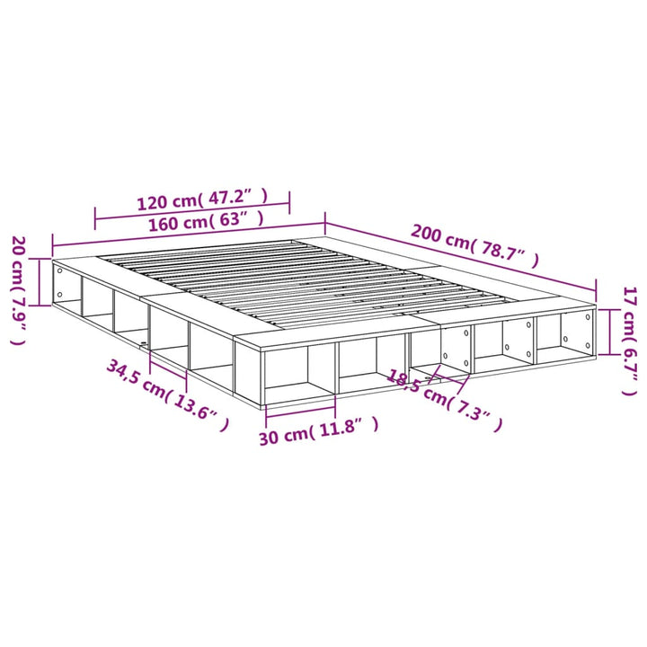sengestel 160x200 cm massivt træ sort