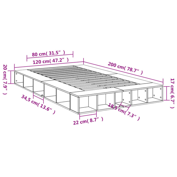 sengestel 120x200 cm konstrueret træ hvid