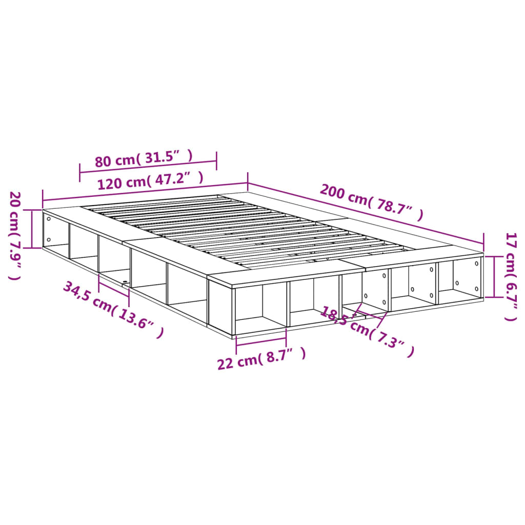 sengestel 120x200 cm konstrueret træ sonoma-eg