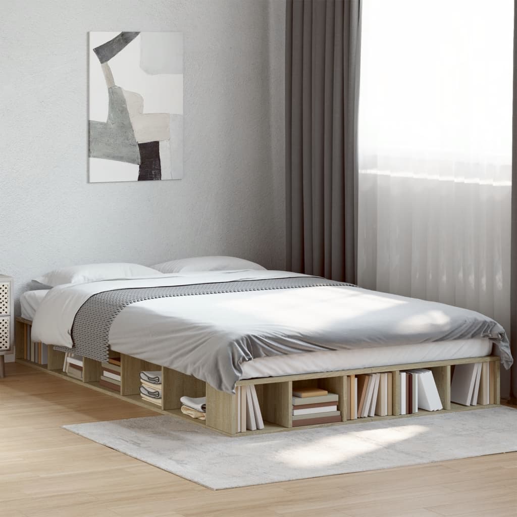 sengestel 120x200 cm konstrueret træ sonoma-eg