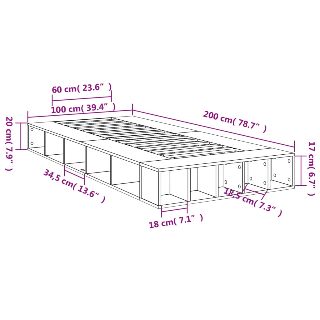 sengeramme 100x200 cm konstrueret træ sonoma-eg