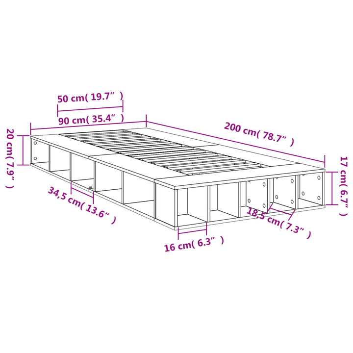 sengeramme 90x200 cm konstrueret træ røget egetræsfarve
