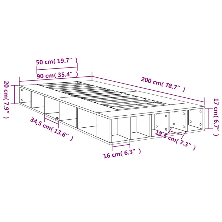 sengeramme 90x200 cm konstrueret træ grå sonoma-eg