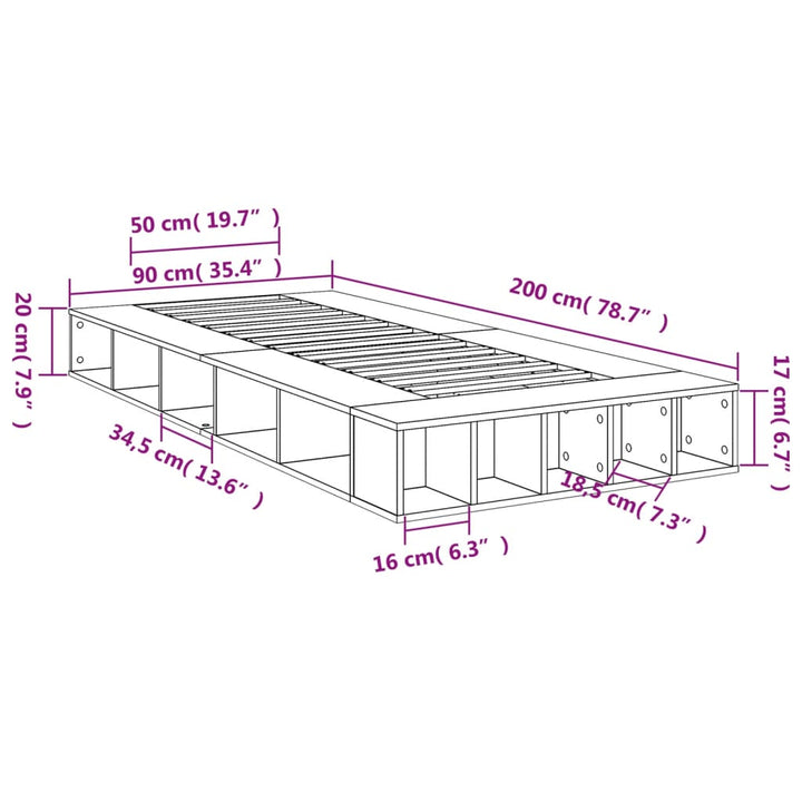 sengeramme 90x200 cm konstrueret træ brun egetræsfarve