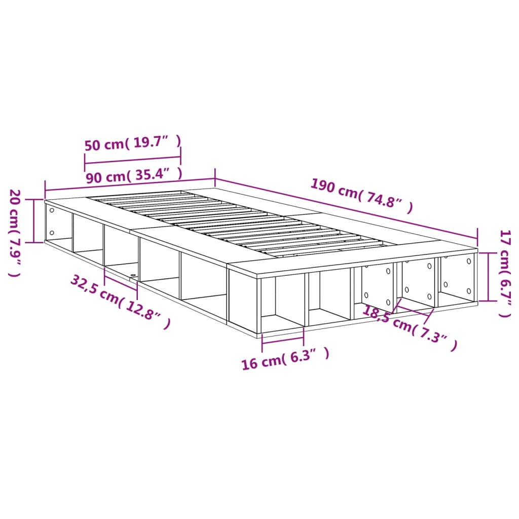 sengeramme 90x190 cm konstrueret træ betongrå