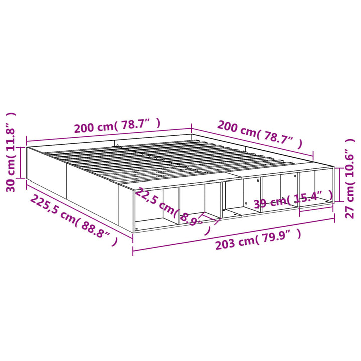 sengestel 200x200 cm konstrueret træ grå sonoma-eg