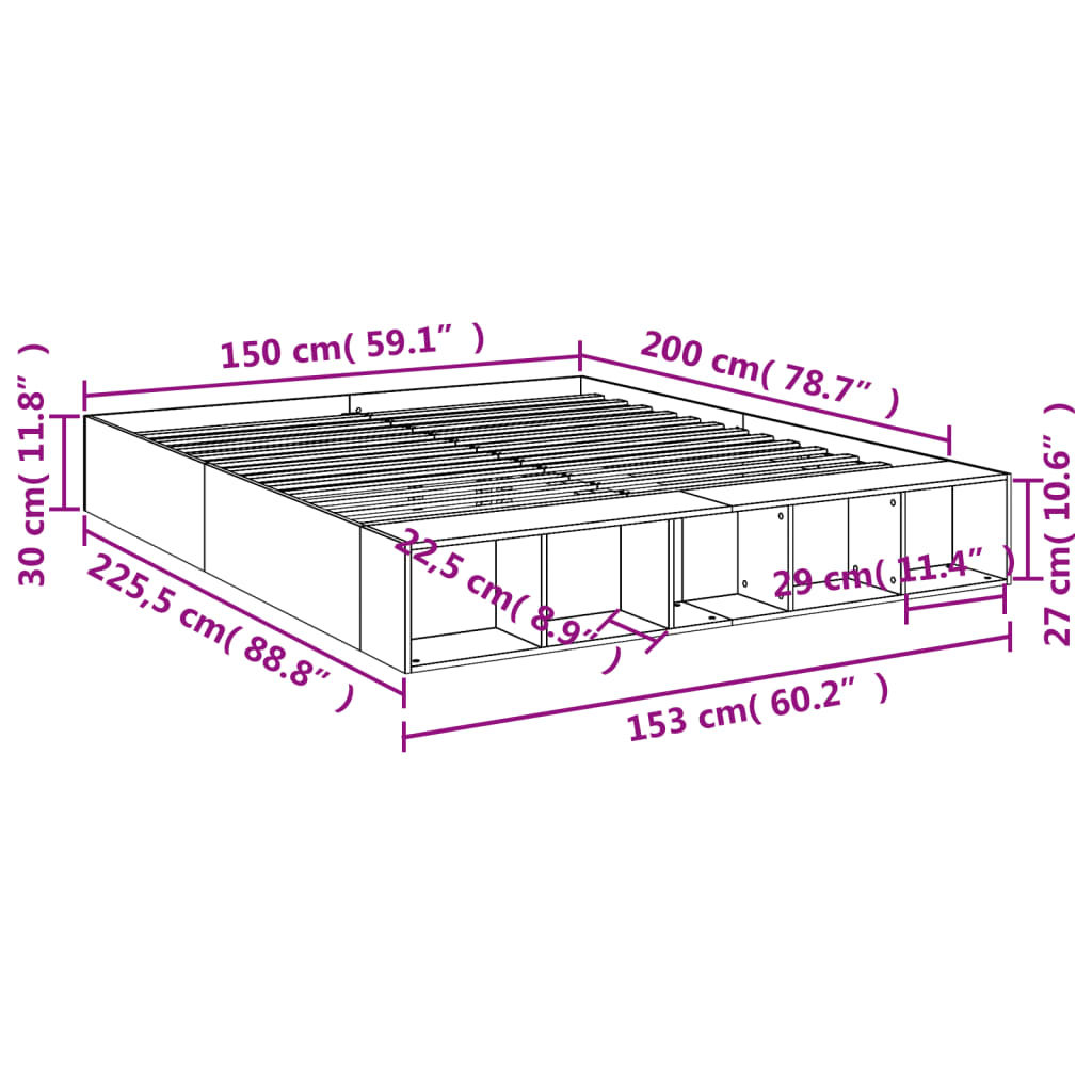 sengestel 150x200 cm konstrueret træ hvid