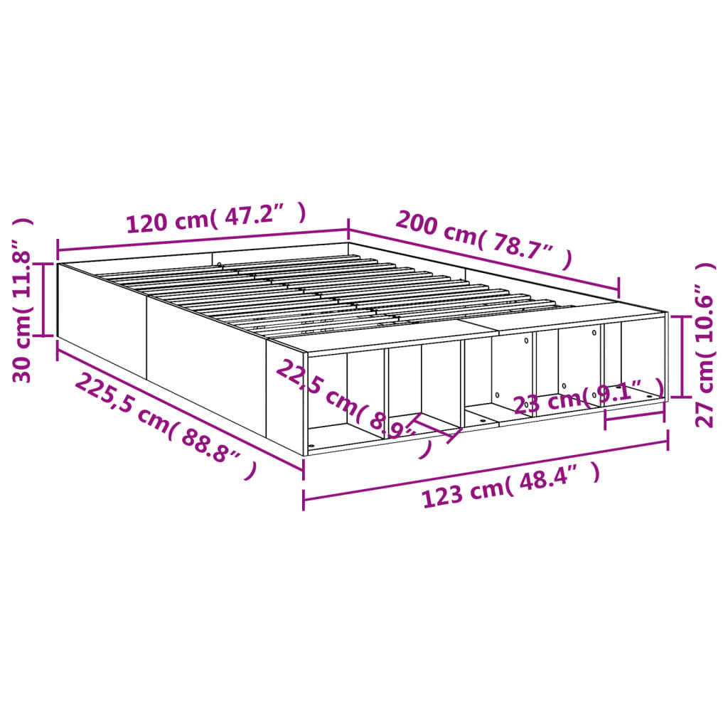 sengestel 120x200 cm konstrueret træ brun eg