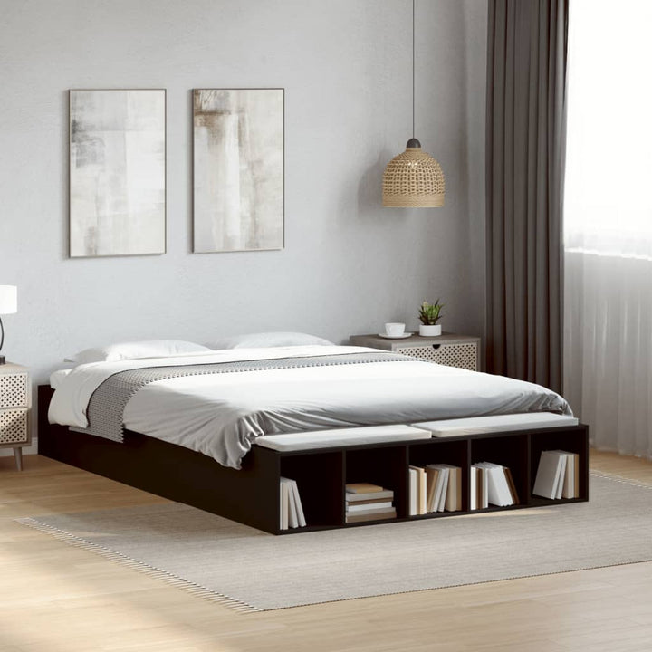sengestel 135x190 cm konstrueret træ sort