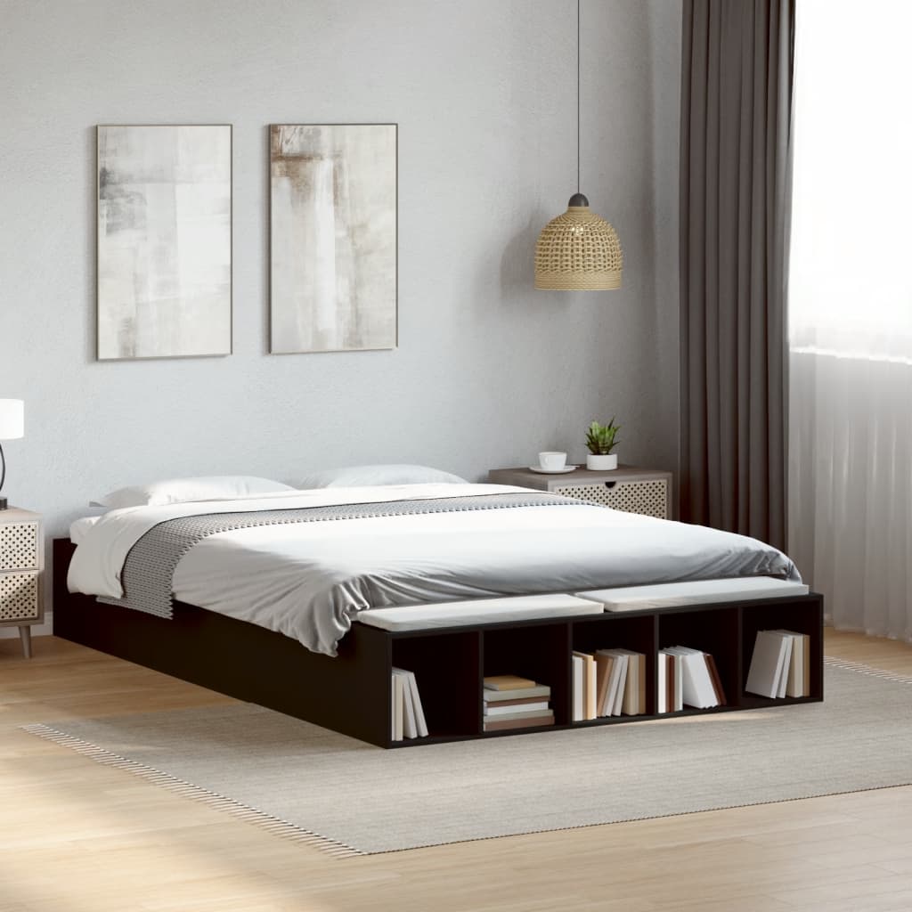 sengestel 120x190 cm konstrueret træ sort