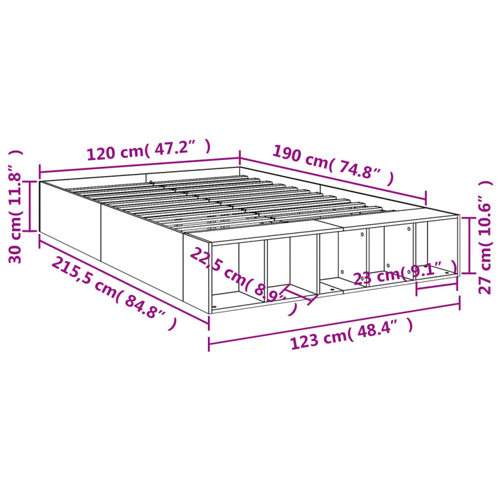 sengestel 120x190 cm konstrueret træ sonoma-eg