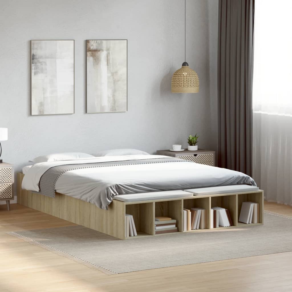 sengestel 120x190 cm konstrueret træ sonoma-eg