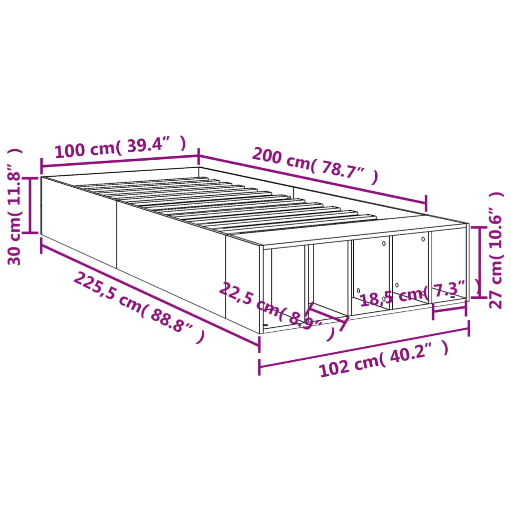 sengeramme 100x200 cm konstrueret træ røget egetræsfarve