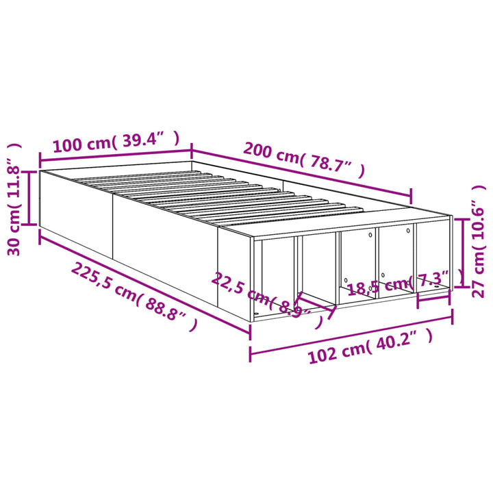 sengeramme 100x200 cm konstrueret træ røget egetræsfarve