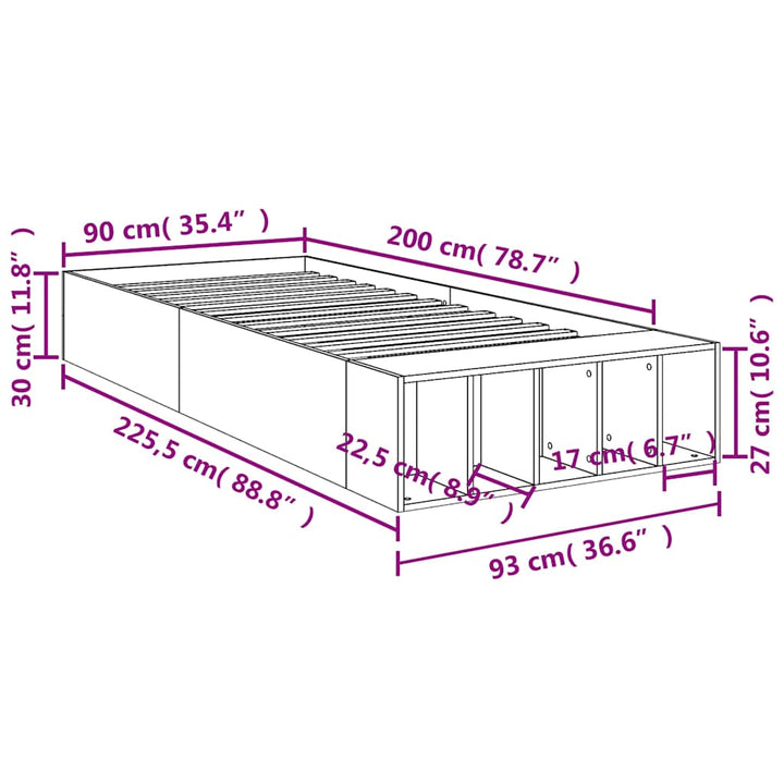sengeramme 90x200 cm konstrueret træ sonoma-eg