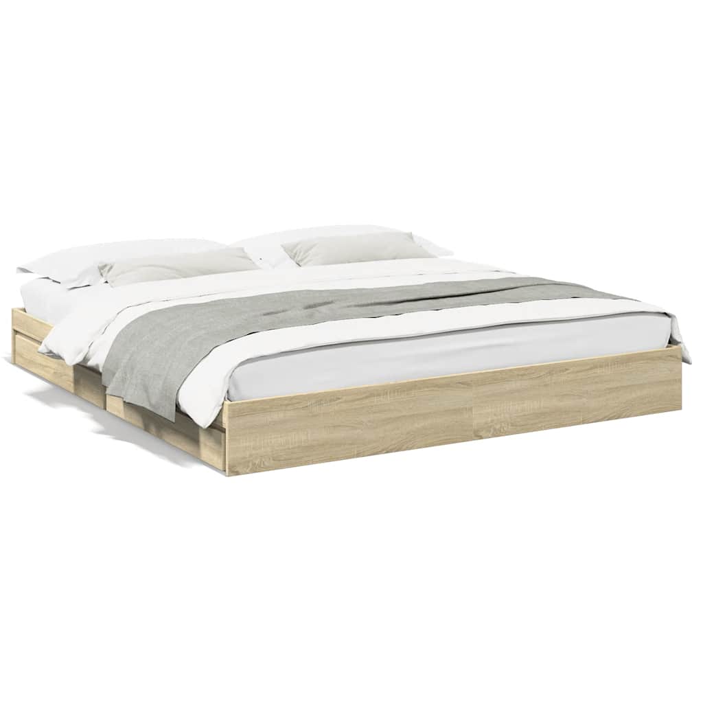 sengeramme med skuffer 200x200 cm konstrueret træ sonoma-eg