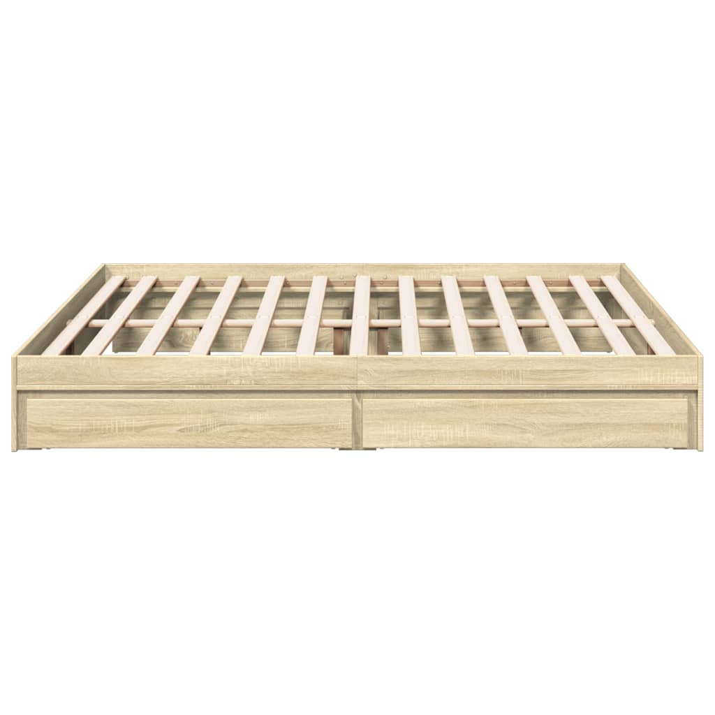 sengeramme med skuffer 200x200 cm konstrueret træ sonoma-eg