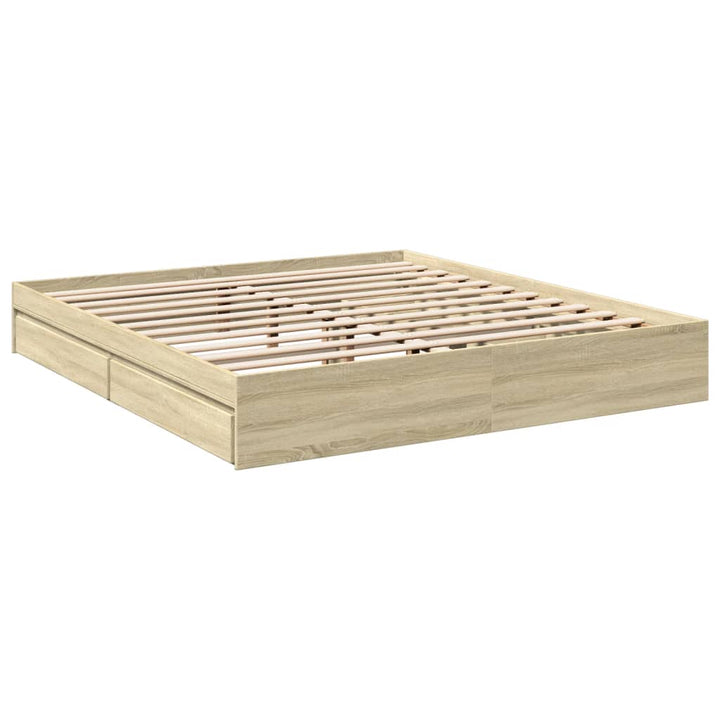 sengeramme med skuffer 200x200 cm konstrueret træ sonoma-eg
