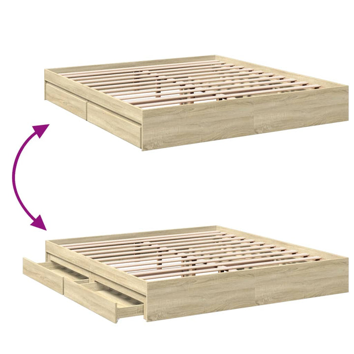 sengeramme med skuffer 200x200 cm konstrueret træ sonoma-eg