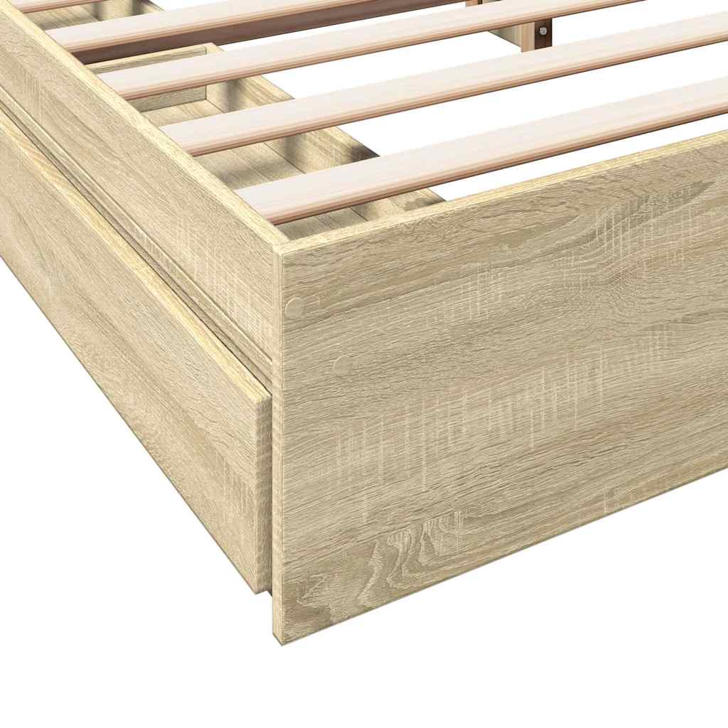 sengeramme med skuffer 200x200 cm konstrueret træ sonoma-eg