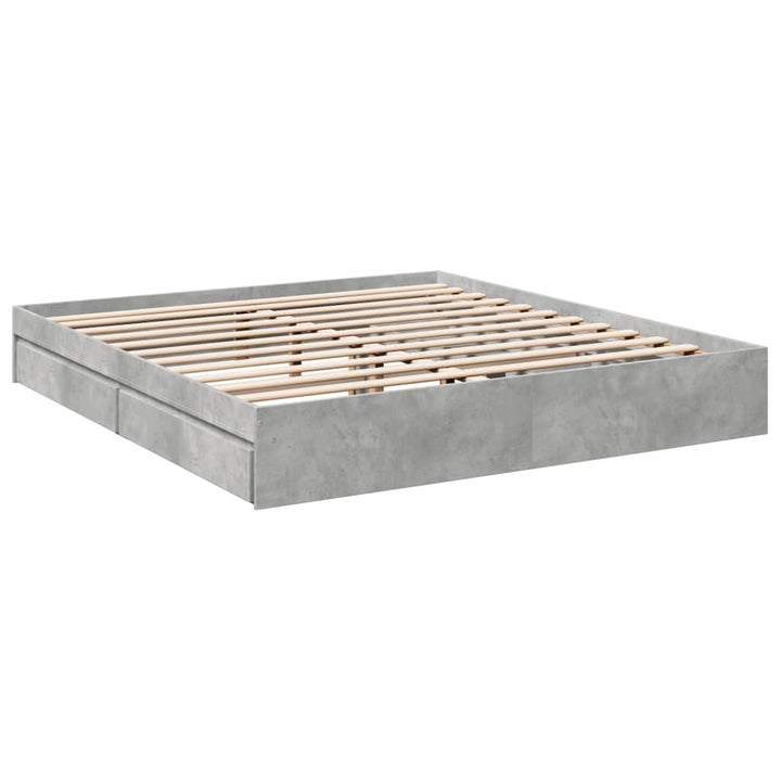 sengeramme med skuffer 200x200 cm konstrueret træ betongrå