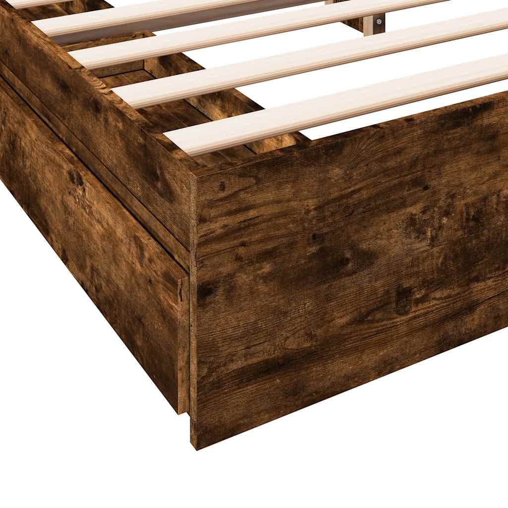 sengeramme med skuffer 200x200 cm konstrueret træ røget eg