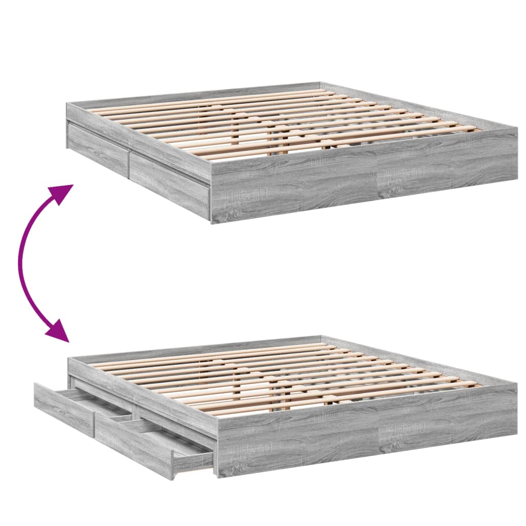 sengeramme med skuffer 200x200 cm konstrueret træ grå sonoma-eg