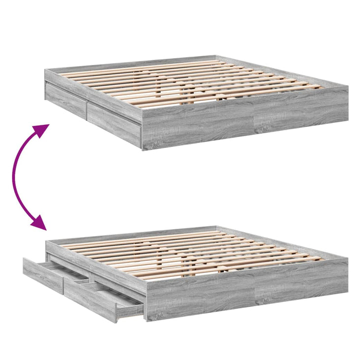 sengeramme med skuffer 200x200 cm konstrueret træ grå sonoma-eg