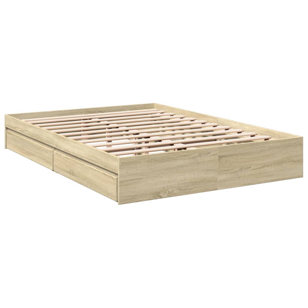 sengeramme med skuffer 160x200 cm konstrueret træ sonoma-eg
