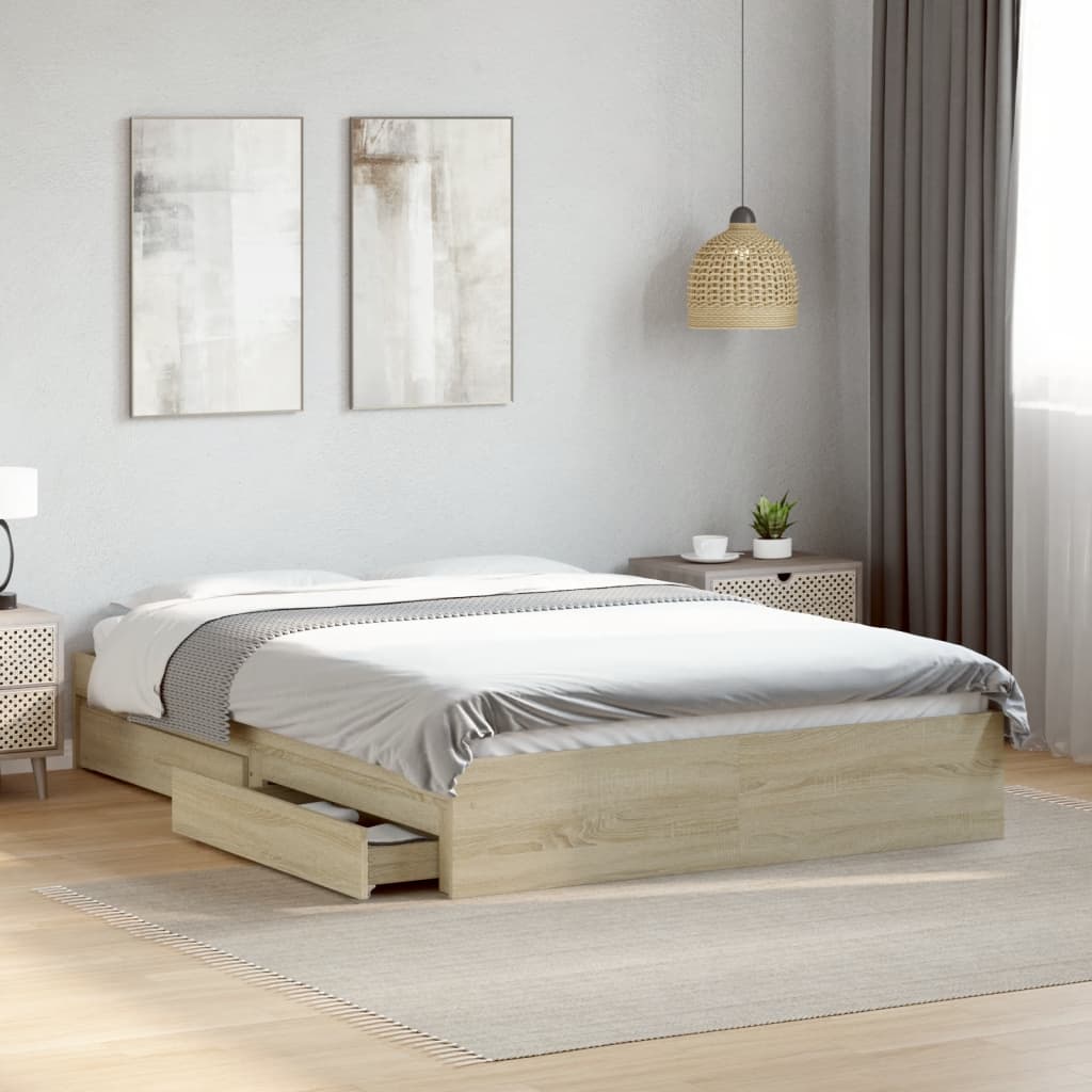 sengeramme med skuffer 140x190 cm konstrueret træ sonoma-eg