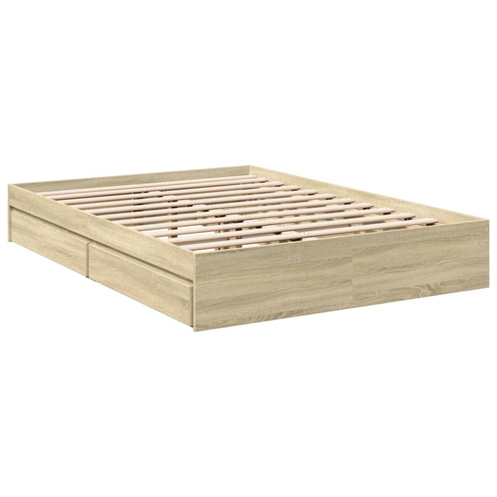 sengeramme med skuffer 135x190 cm konstrueret træ sonoma-eg