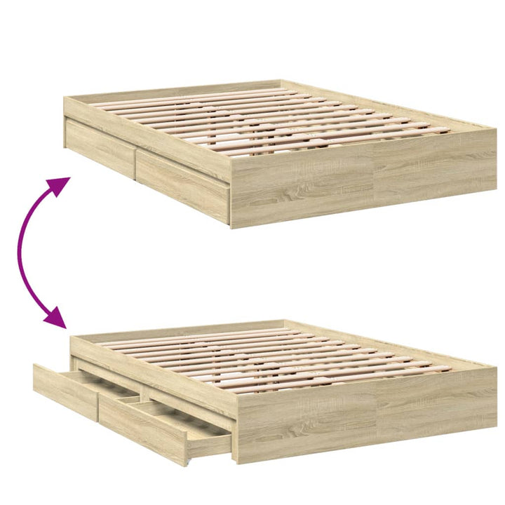 sengeramme med skuffer 135x190 cm konstrueret træ sonoma-eg