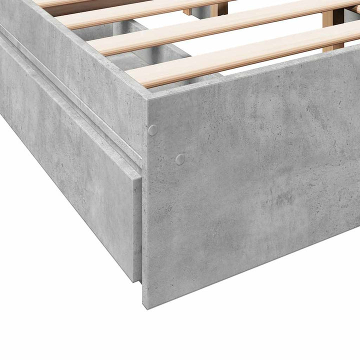 sengeramme med skuffer 135x190 cm konstrueret træ betongrå