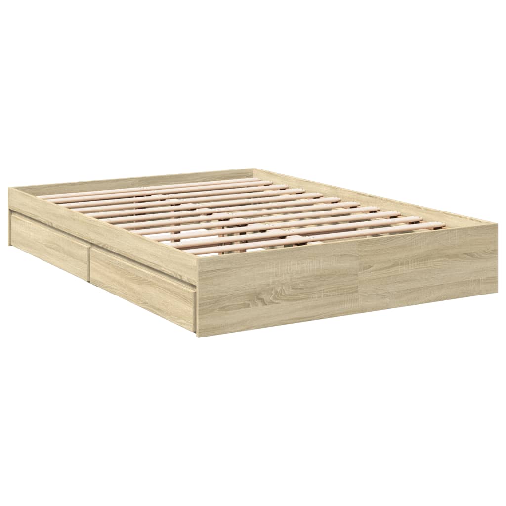 sengeramme med skuffer 120x190 cm konstrueret træ sonoma-eg