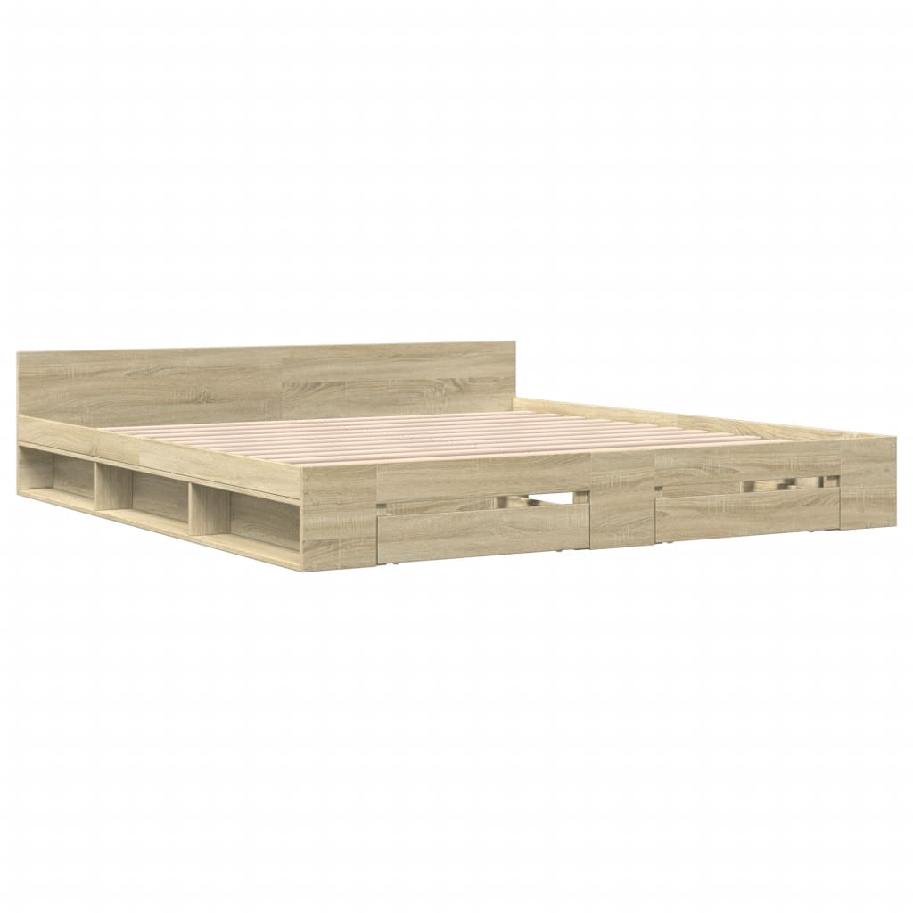 sengeramme med skuffer 200x200 cm konstrueret træ sonoma-eg