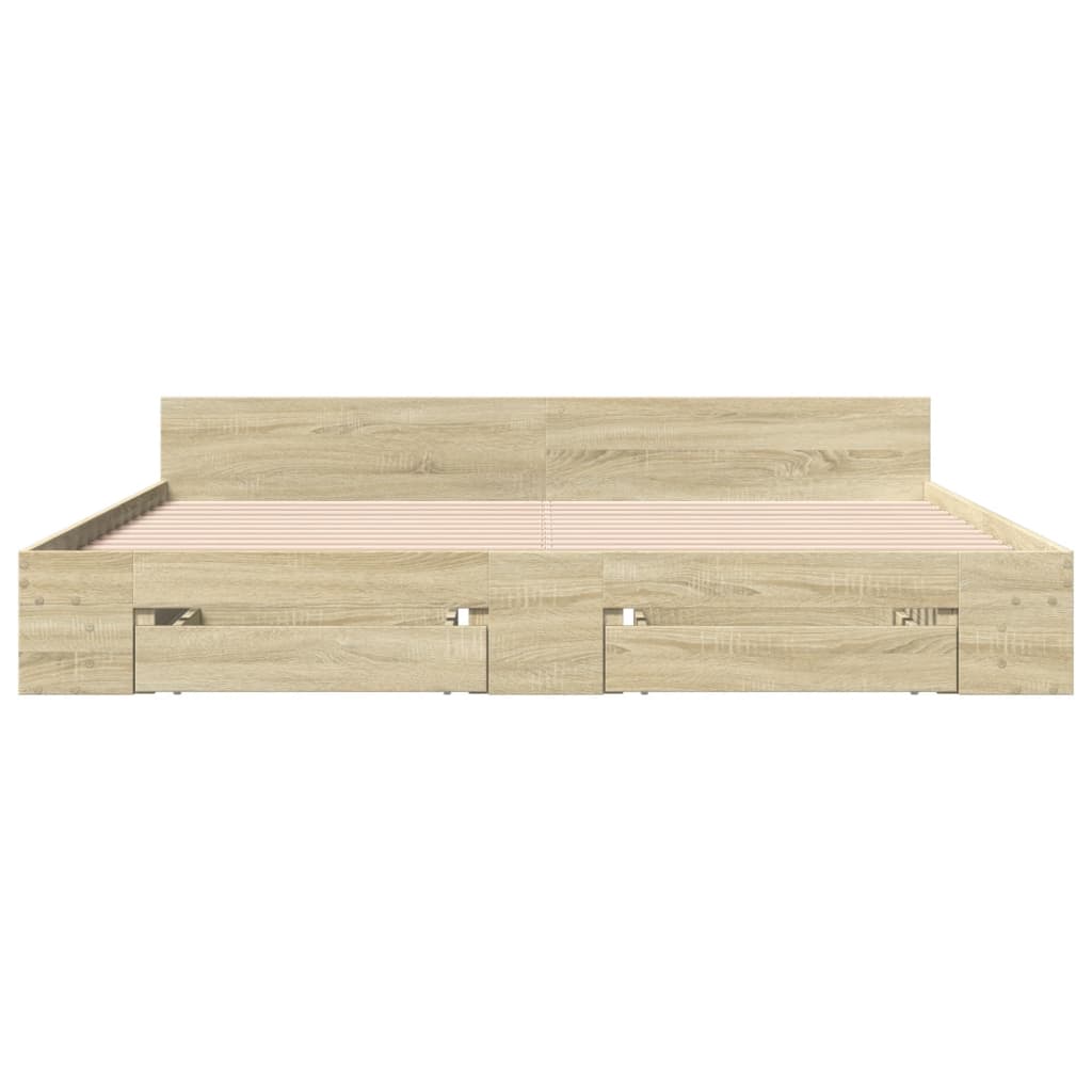 sengeramme med skuffer 200x200 cm konstrueret træ sonoma-eg