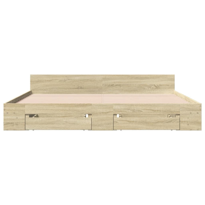 sengeramme med skuffer 200x200 cm konstrueret træ sonoma-eg